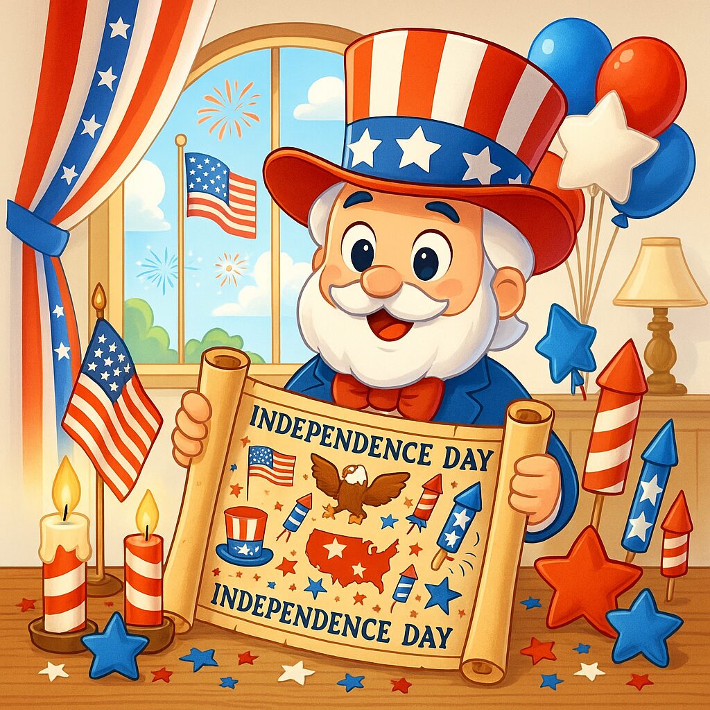 Uncle Sam Holding Map of 4th of July Events